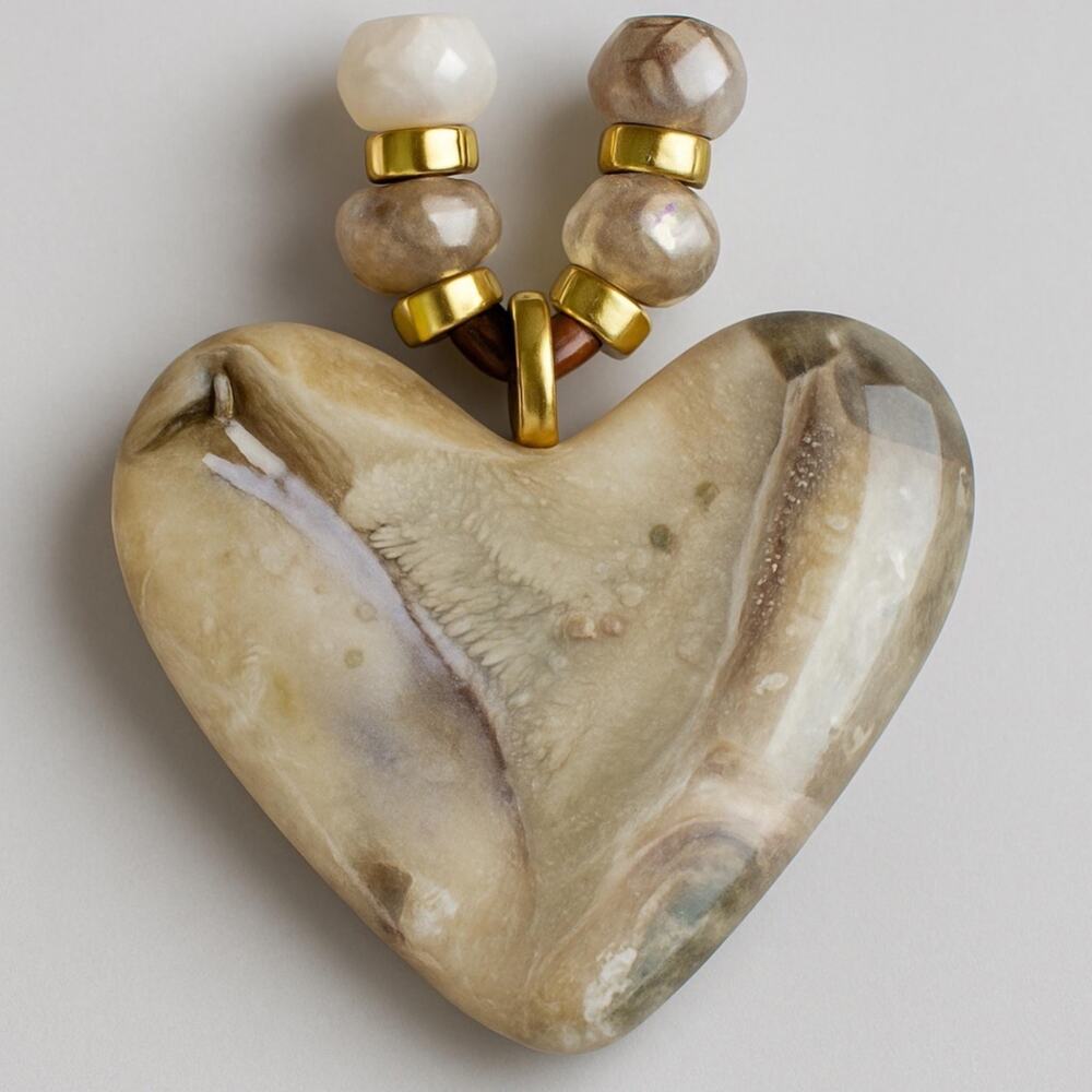 Custom Heart Glass Fused Pendant, Leather Metallic Necklace.